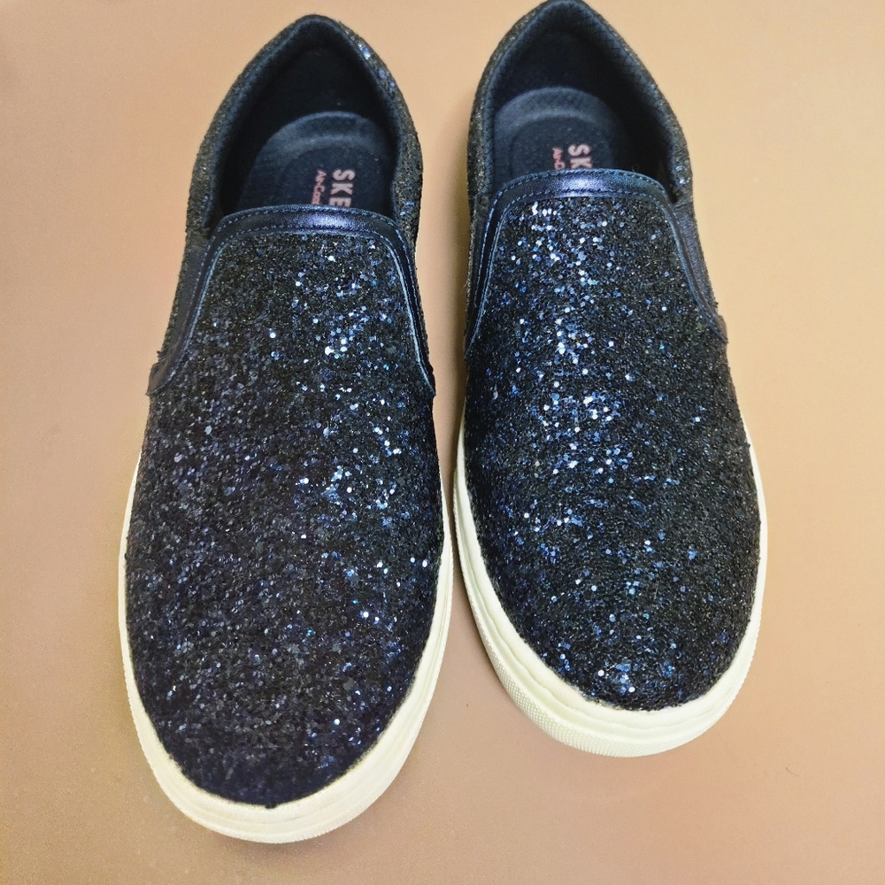 New! Skechers Air Cooled Memory Foam Navy Blue Glitter Slip On Shoes 7 - Picture 12 of 14